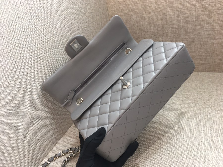 Medium Classic Flap Lambskin Bag AO1112 Gray/Silver